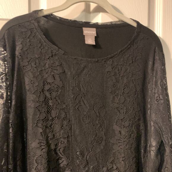 Chico's Women's Black Lace Whimsigoth Tunic Top Size L Romantic Feminine Party - Picture 3 of 8